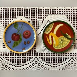 The Monkey & the Peddler by Liz Ross Small Tidbit Plates Cherry & Lemon